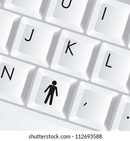 illustration of computer keyboard with lit man icon, vector illustration