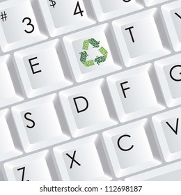 illustration of computer keyboard with recycle icon, vector illustration