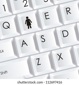 illustration of computer keyboard with woman icon, vector illustration