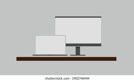 Illustration of computer and laptop on the table