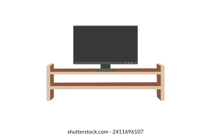 illustration of computer lcd monitor on wooden Table Isolated on White Background