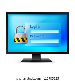Illustration Of Computer With Lock On White Background