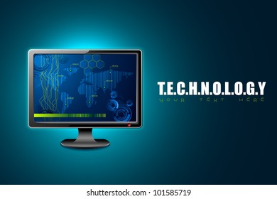 illustration of computer monitor on technology background