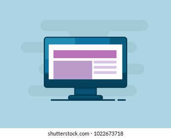 illustration of computer monitor with responsive web design flat vector background