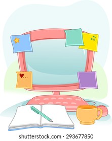 Illustration of a Computer Monitor with Sticky Notes Sticking to It