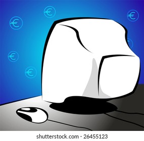 Illustration of a computer and mouse in a blue design background	