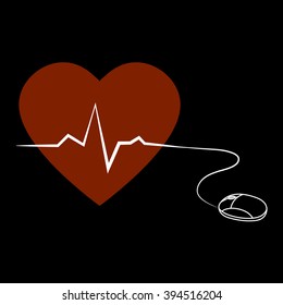 Illustration of a computer mouse connected to a red heart symbol