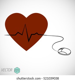 Illustration of a computer mouse connected to a red heart symbol