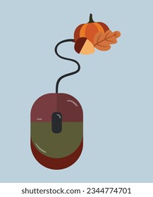  Illustration with Computer Mouse and Pumpkin,Acorn