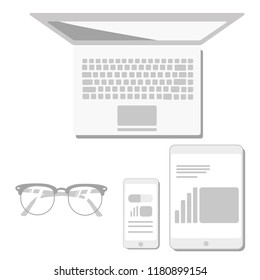 Illustration of Computer notebook with business work on screen and smartphone