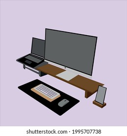 illustration computer office modern interior