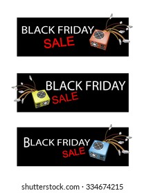 Illustration of Computer Power Supply Box on Black Friday Shopping Labels for Start Christmas Shopping Season.