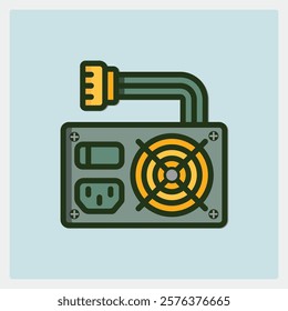Illustration of a computer power supply unit with cables and a fan component for various applications