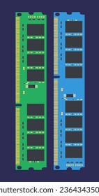 An illustration of computer RAM (Random Access Memory), serving as a computer memory icon, against a dark backdrop.