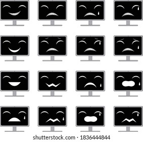 Illustration of a computer with a scary face on a black screen