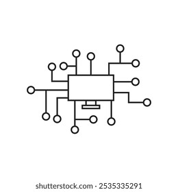 Ilustração de traçado de linha de circuito de tela de computador com fundo em branco