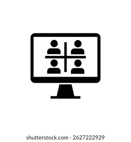 Illustration of a computer screen displaying a video conference with four participants on separate panels
