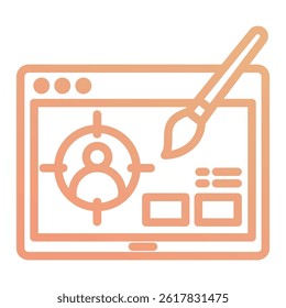 Illustration of a computer screen with a targeting icon, brush, and elements on it