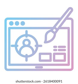 Illustration of a computer screen with a targeting icon, brush, and elements on it