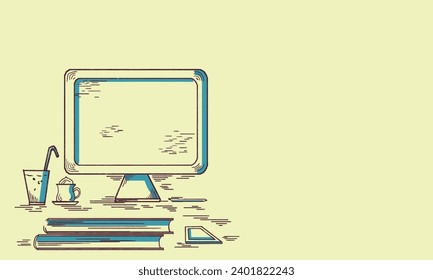 illustration of computer with sketch effect in plane Background