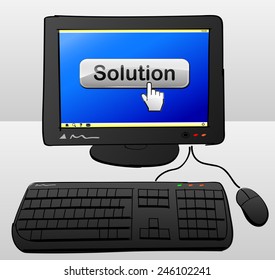 illustration of computer with solution button on the screen