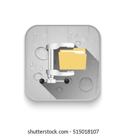 illustration of computer zip folder icon With long shadow over app button