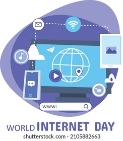 Illustration of computers connected to the internet in celebration of the world internet