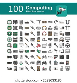 Illustration of Computing Hardware Collection design Filled Icon. Computing Hardware Outline Icon Pack. Set of Computing Hardware Filled Icon