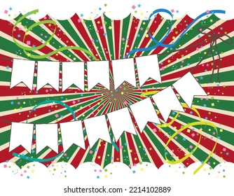 Illustration with concentrated lines in Christmas colors, garland, ribbons and confetti