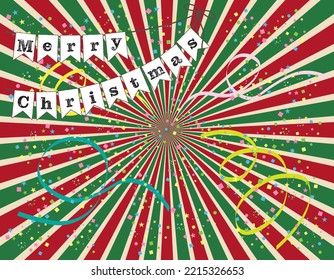 Illustration of concentrated lines, ribbons and confetti in a Christmas garland