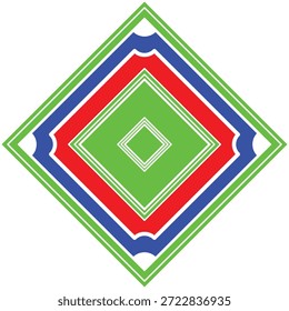 Ilustración del patrón de Formas de diamante concéntrico en colores verde, rojo y azul