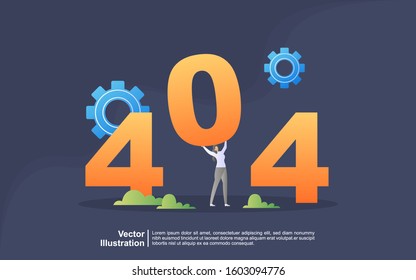 Illustration concept of 404 error page not found System updates, uploading, operation, computing,installation programs. system maintenance. Flat vector illustration modern character design.