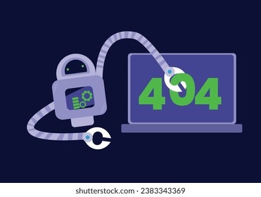 Illustration concept of a 404 page not found with a robot holding the text '404'