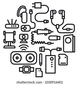 illustration of concept accessories icons for mobile phone devices