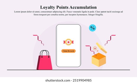 Concepto de ilustración de acumulación de puntos de fidelidad a través de compras e interacción con la marca.
