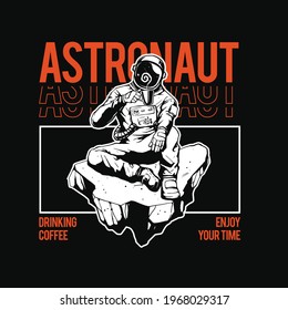 illustration concept of astronaut drinking coffee