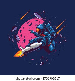 illustration concept astronaut ride rocket