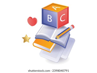 Illustration concept of back to school students love reading books
