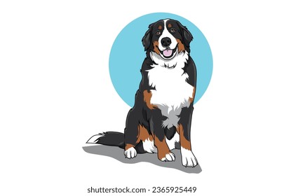 Illustrationskonzept. Illustration eines bernischen Hundes mit dicken Fellen gemischt mit Schwarz, Weiß und Braun. schöner Hund. Hundekunst