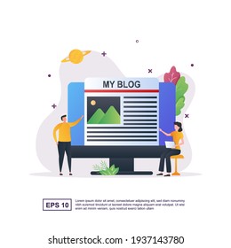 Illustration Concept of blogging with a pencil holder on the side of the computer.