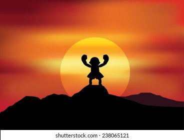 Illustration concept :Boxing winner on mountain top