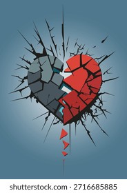 Ilustración del concepto de amor roto en la forma de un corazón dividido roto