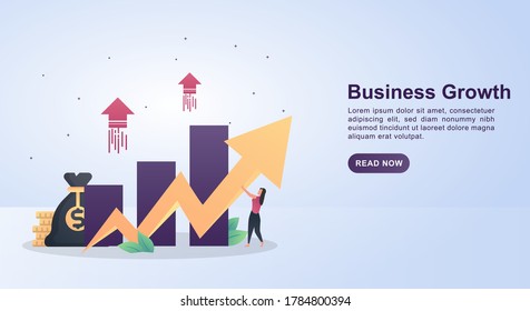 Illustration concept of business growth with people holding line charts.