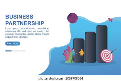 Illustration Concept Of Business Partnership With People Shaking Hands And Bar Chart.