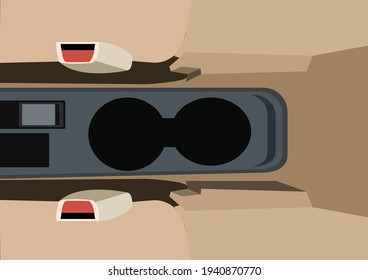 illustration concept of car cup holder seat. Car, leather, grey, cup, functional. Vector flat illustration 