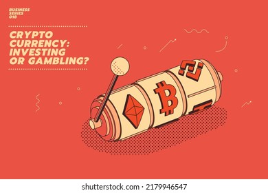 Illustration concept of casino futures trading or betting crypto Bitcoin Ethereum gambling mix slot machine. Crypto currency. Investing or Gambling.