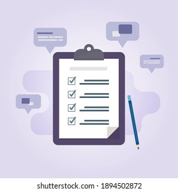 Ilustración concepto de lista de comprobación y lista de tareas pendientes con el cuadro de mensajes.