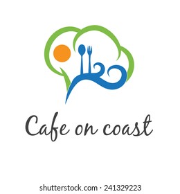 Illustration of concept chef's hat with wave and dishes. vector