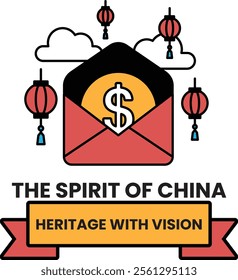 Illustration in concept of Chinese culture in line style