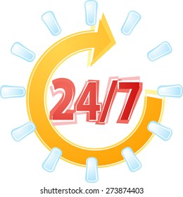 Illustration concept clipart open 24 by 7 with cyle clock symbols vector